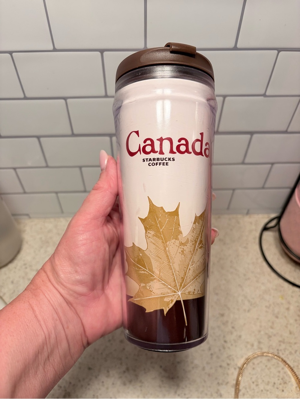 Starbucks Brown, White & Gold Canada Leaf Travel Tumbler